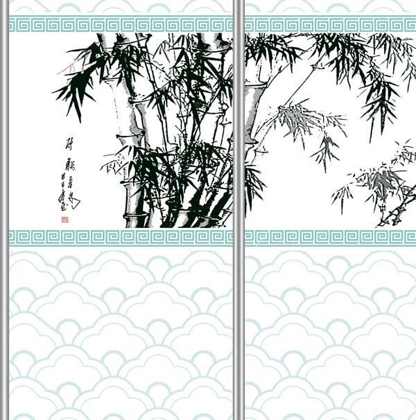 中國風(fēng)竹子玻璃移門圖片大全編號dls310