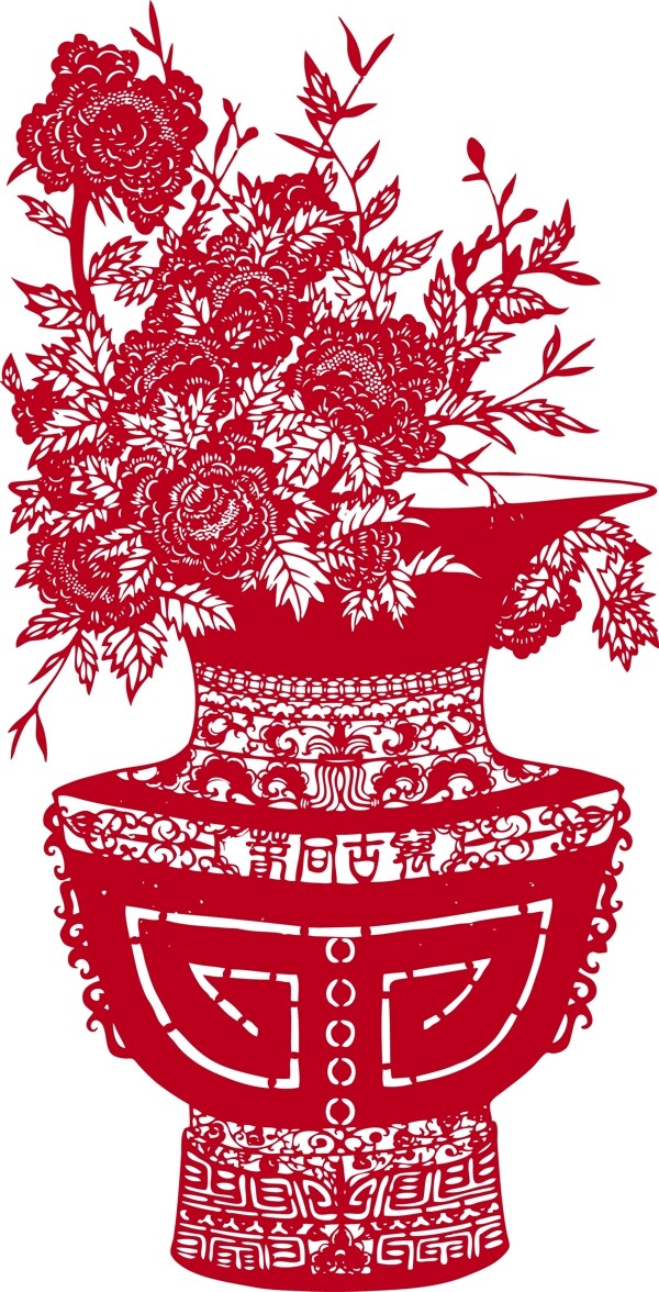 花瓶剪紙圖案02矢量素材