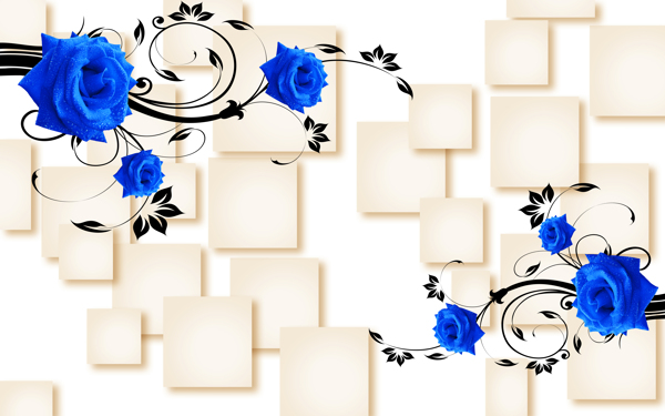 蓝色玫瑰装饰背景墙