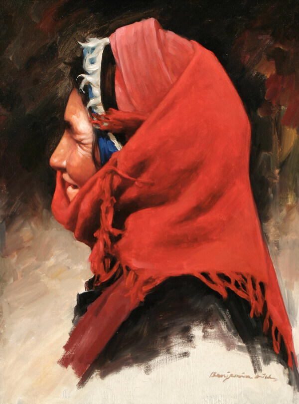 藏族老年妇女油画图片