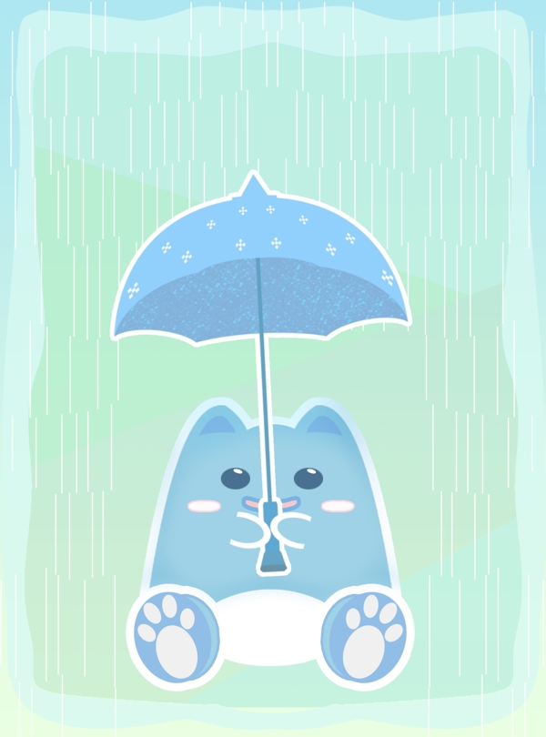 可爱卡通躲雨猫插画图片