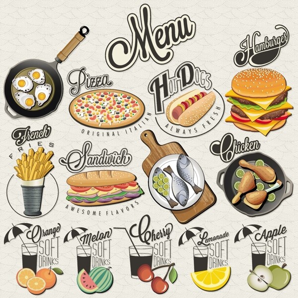 汉堡卡通意式食物矢量素材