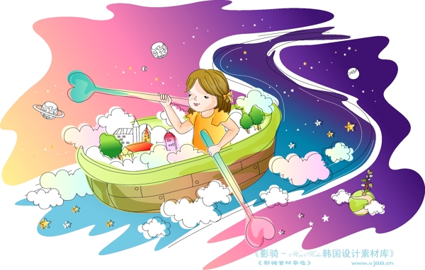 兒童線條插畫小孩游玩卡通童話韓國花紋時(shí)尚花紋底紋矢量素材矢量圖片HanMaker韓國設(shè)計(jì)素材庫