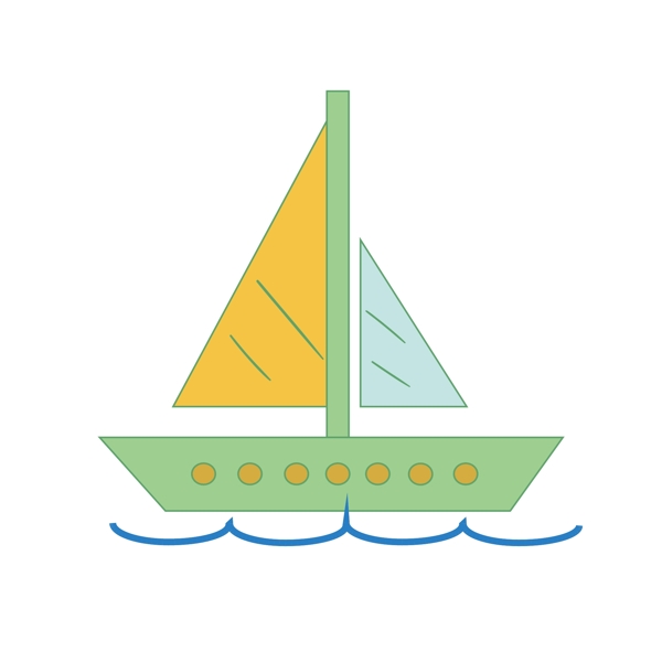 绿色卡通帆船