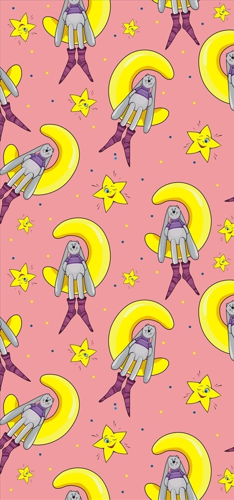 卡通兔子星星月亮四方連續(xù)底紋