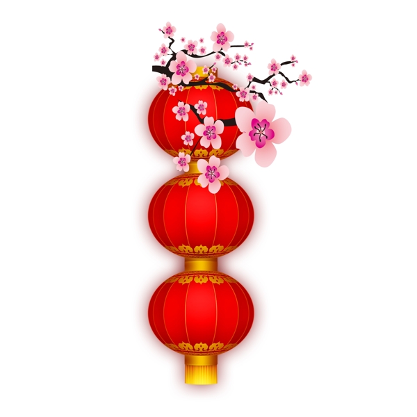 紅色燈籠桃花元素
