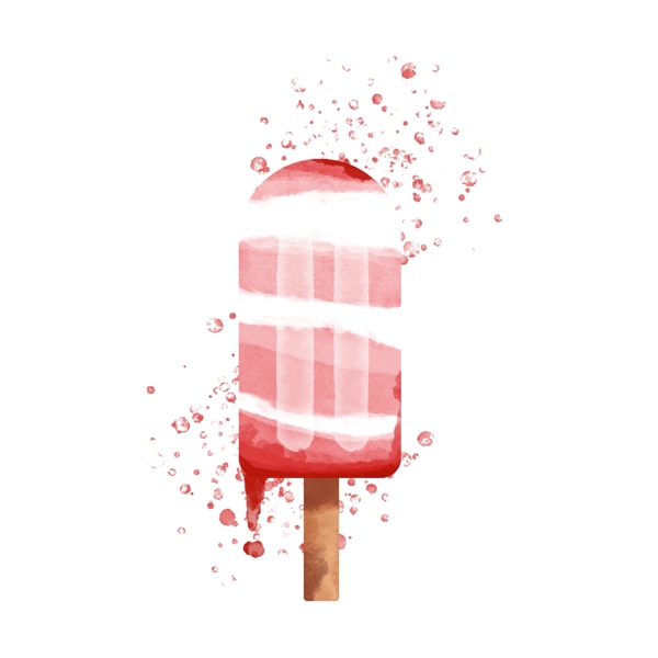 水彩笔触红色樱桃味道冰淇淋