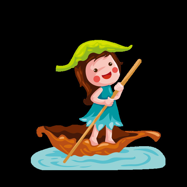 創(chuàng)意劃船的小姑娘png元素素材