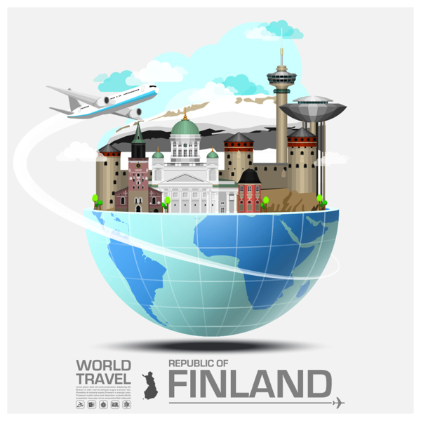 创意芬兰旅行建筑插画