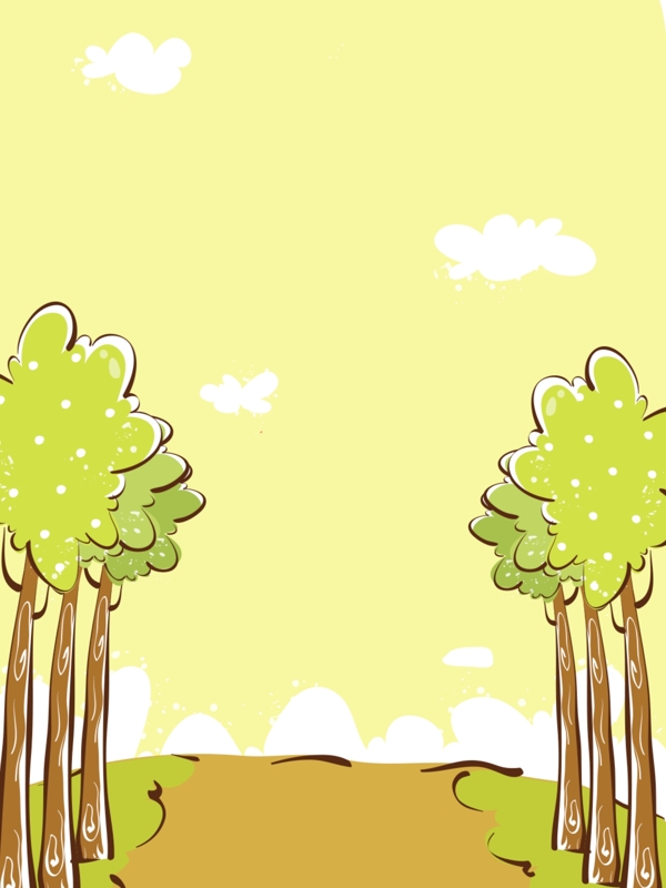 黄色卡通自然树林夏日背景图