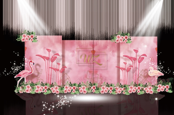 粉色水彩风婚礼效果图