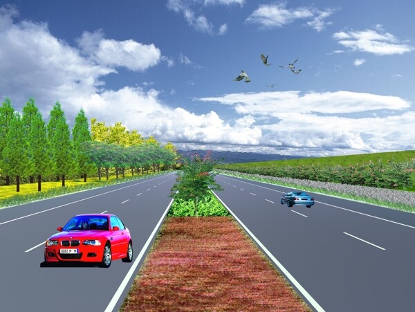道路設(shè)計(jì)景觀綠化PSD圖片