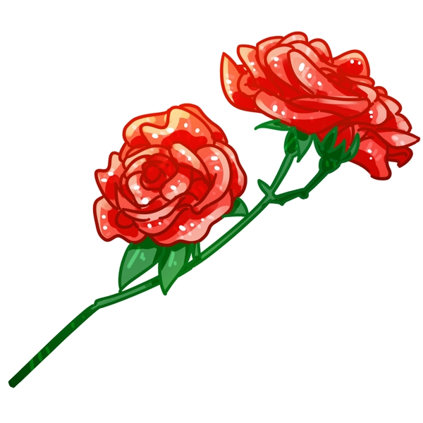 三朵红玫瑰花元素