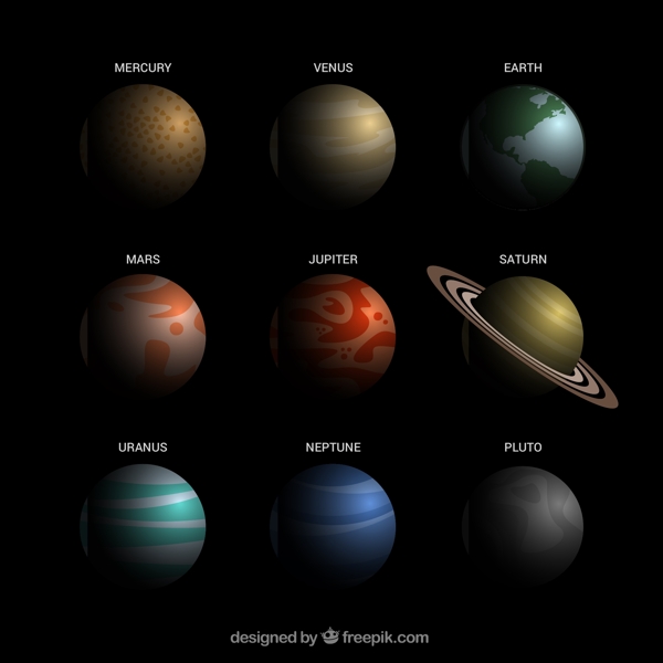 精美太阳系行星矢量图