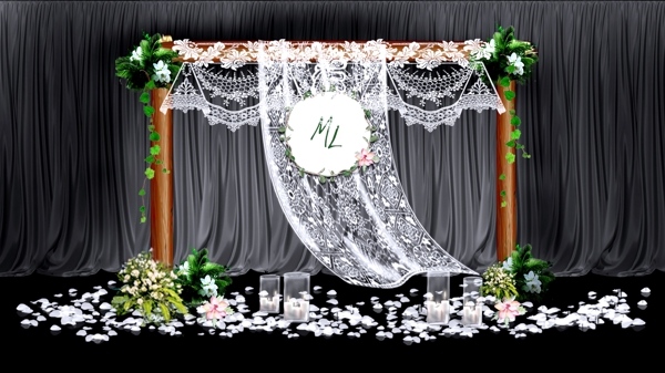 白色简约森系婚礼背景墙展示区素材