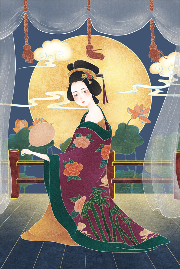 日式人物女性复古背景海报素材图片