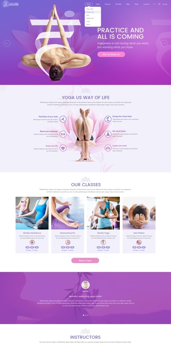 唯美的精美国外瑜伽运动健身网站首页设计