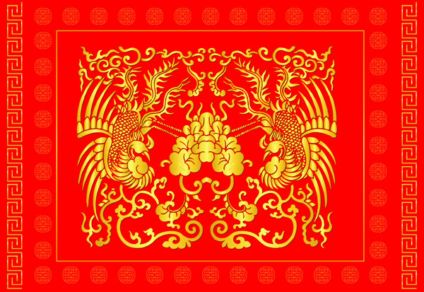红色复古凤鸣传统背景素材图片