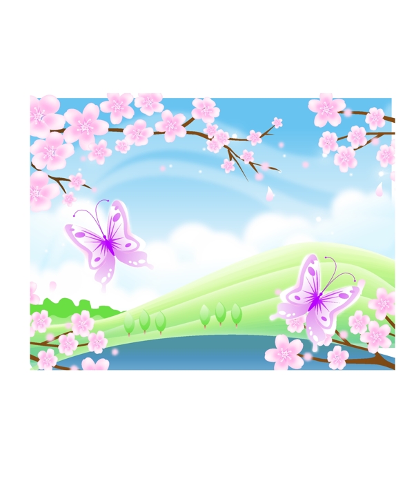 桃花風(fēng)景矢量圖下載