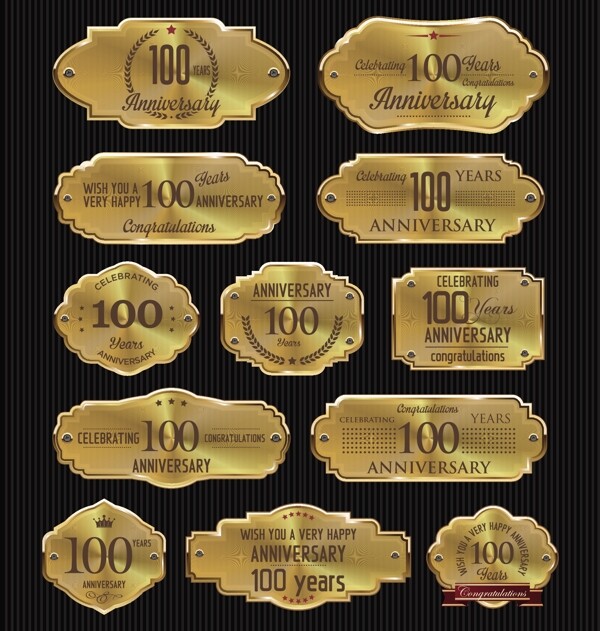 金色100周年纪念标签矢量