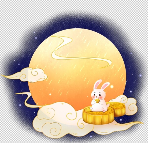 中秋兔子吃月饼图片