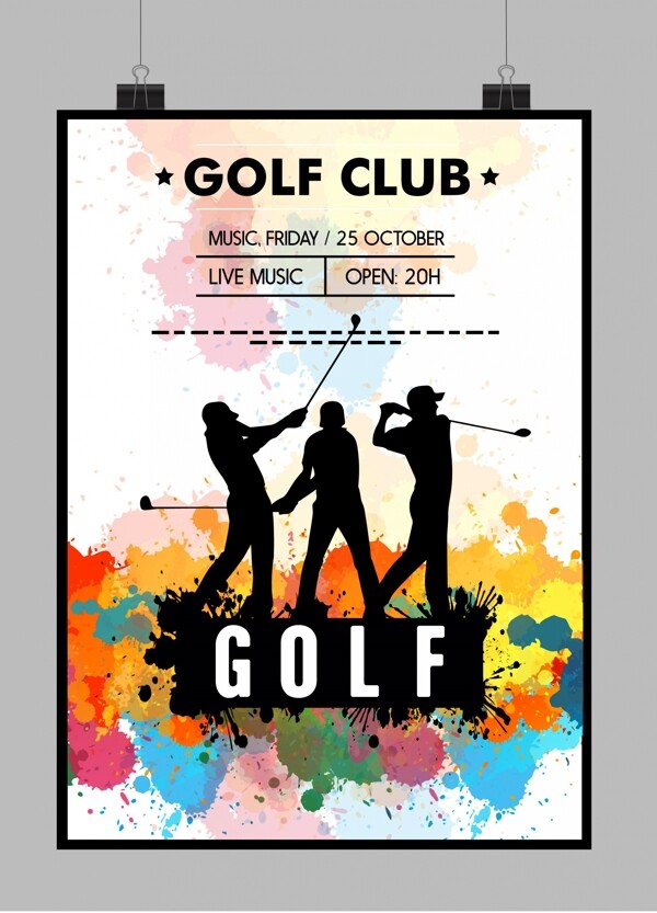 高尔夫赛事海报的高尔夫球手的剪影水彩