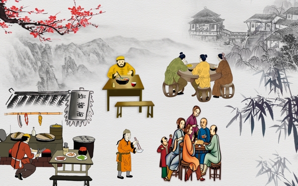 中国古代传统面馆墙绘