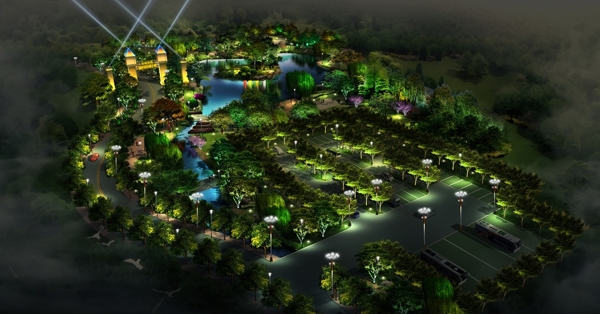 园林亮化工程广场灯光设计效果图图片