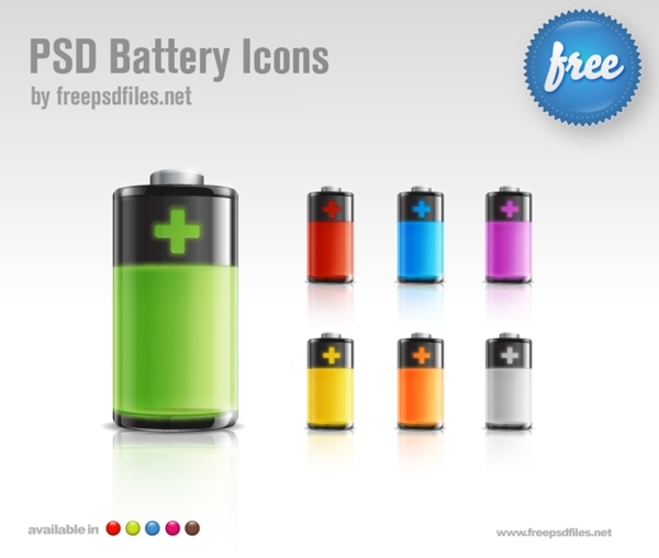 彩色质感电池图标PSD素材