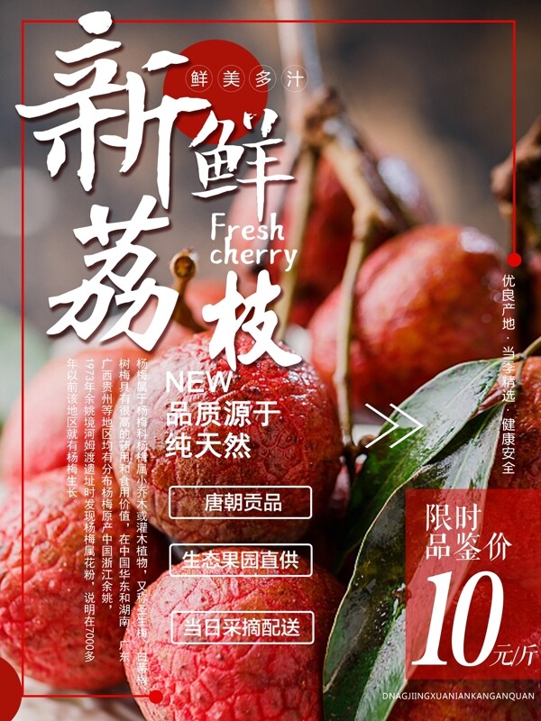 荔枝夏季水果紅色簡約清新商業(yè)海報設(shè)計模板
