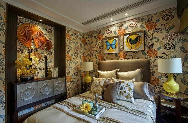 现代异域风情小户型卧室彩绘墙面室内装修图