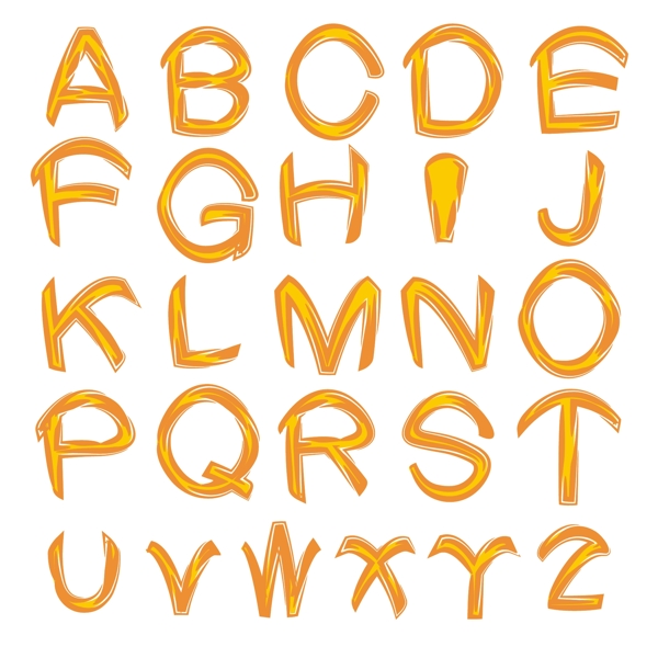 黄色橙色刻刀英文字母表