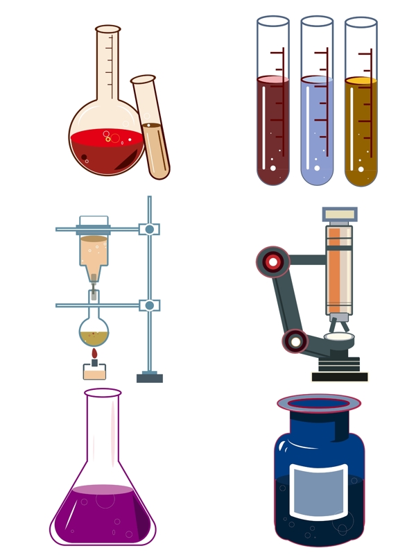 化学实验室器材显微镜量杯蒸馏瓶扁平图标