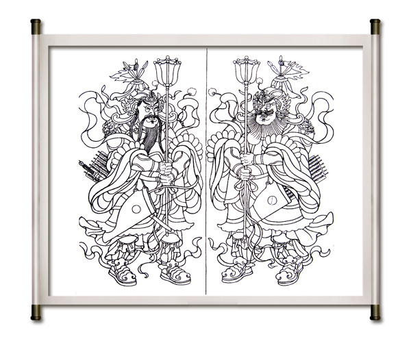 門神白描圖片
