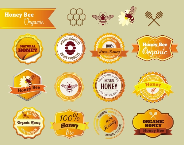 黄色蜂蜜标签矢量图