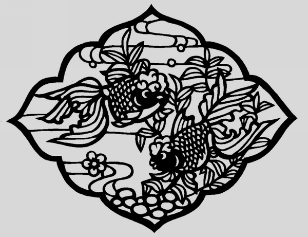 金魚花草剪紙