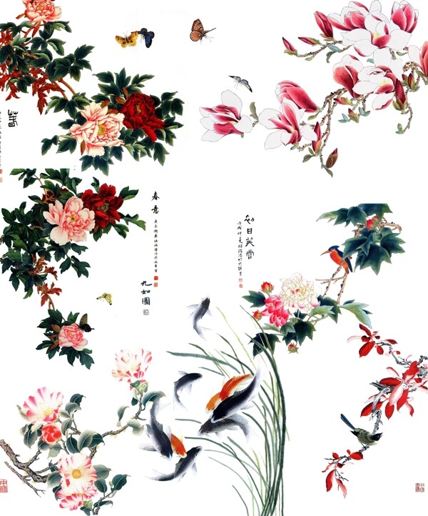 中国风工笔花鸟设计PS图片