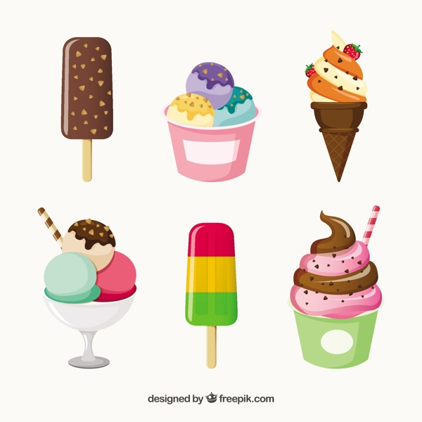 各种彩色美味的冰淇淋雪糕图标