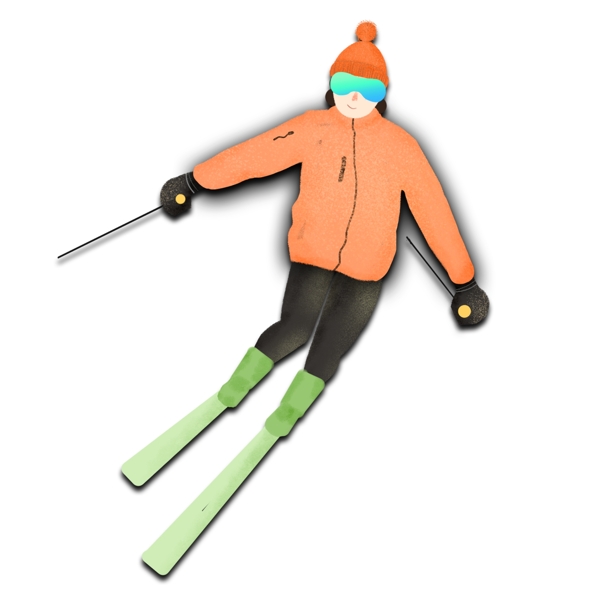 手绘卡通女孩滑雪原创元素
