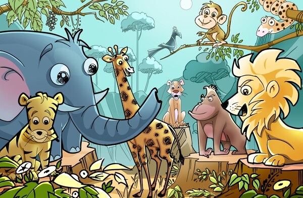 卡通非洲动物插画PSD