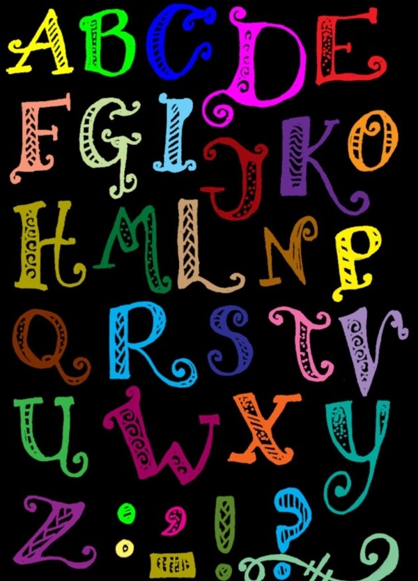 英文字母和标点涂鸦笔刷