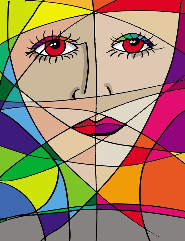 摘要女子臉矢量插畫