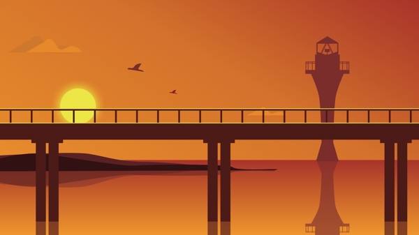 你好八月夕阳下的跨海大桥