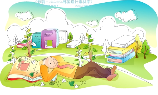 兒童線條插畫小孩游玩卡通童話韓國花紋時尚花紋底紋矢量素材矢量圖片HanMaker韓國設(shè)計素材庫