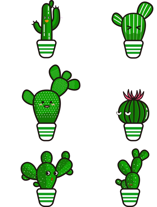 仙人掌原创卡通可爱植物矢量可编辑AI元素