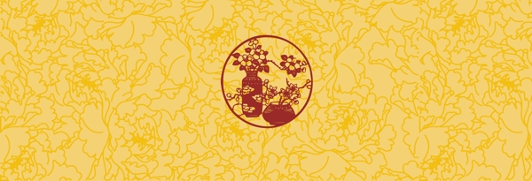 古典線描花卉背景與剪紙圖案
