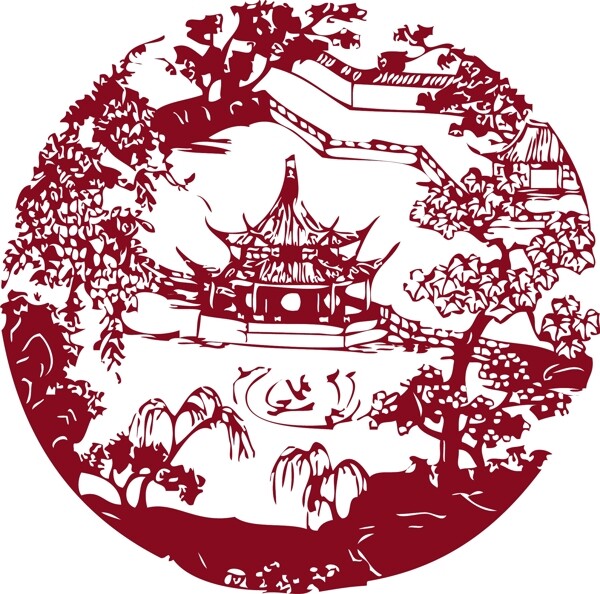 園林剪紙矢量素材