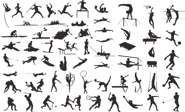 黑白各种体育运动动作图片