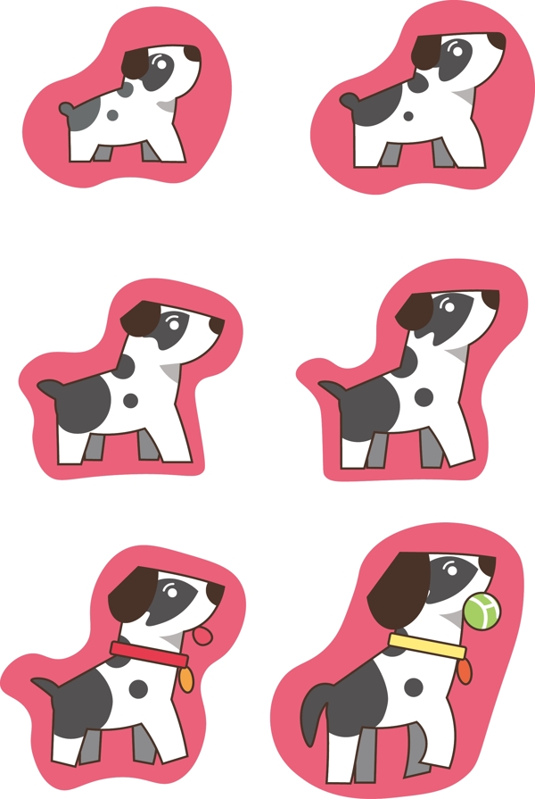 卡通动物小狗生长过程矢量装饰图案