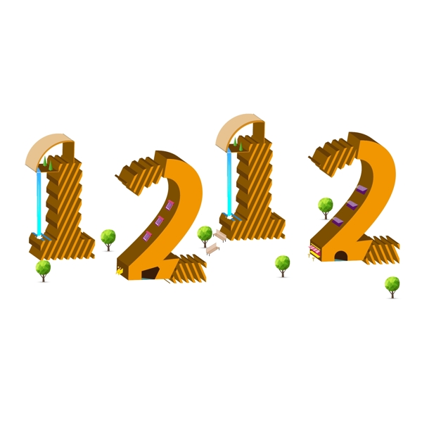 双十二2.5D字体创意设计